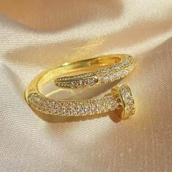 Juste Un Clou Nail Gold Zirconia Adjustable Ring - Picture 2 of 14